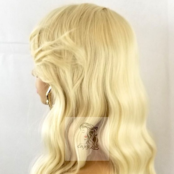 human hair blonde wig with bangs main image 4